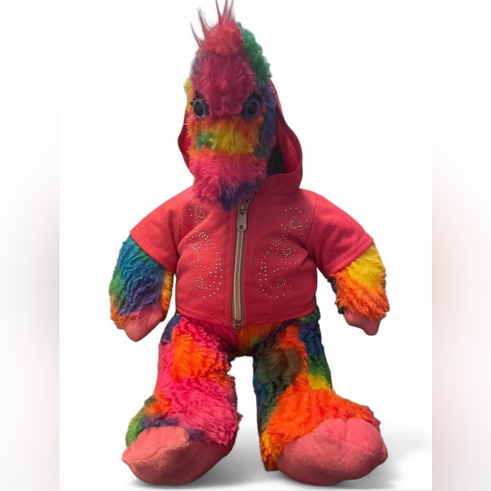Build-A-Bear Dinosaur pink Plush with Hoodie Rare unique  tie dye bright colors